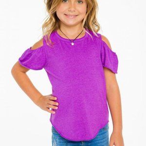 CHASER GIRLS Jersey Cold Shoulder Flutter Top Plum